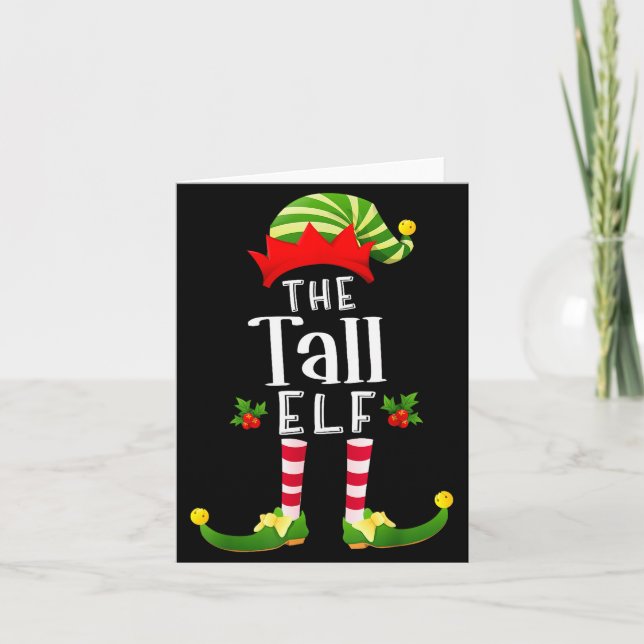 Tall Christmas Elf Matching Pajama X-mas Party  Card (Front)