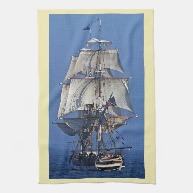 Tall Clipper Sailing Ship Kitchen Towel (Vertical)