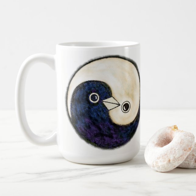 Tall coffee mug with Yin Yang doves of peace (With Donut)