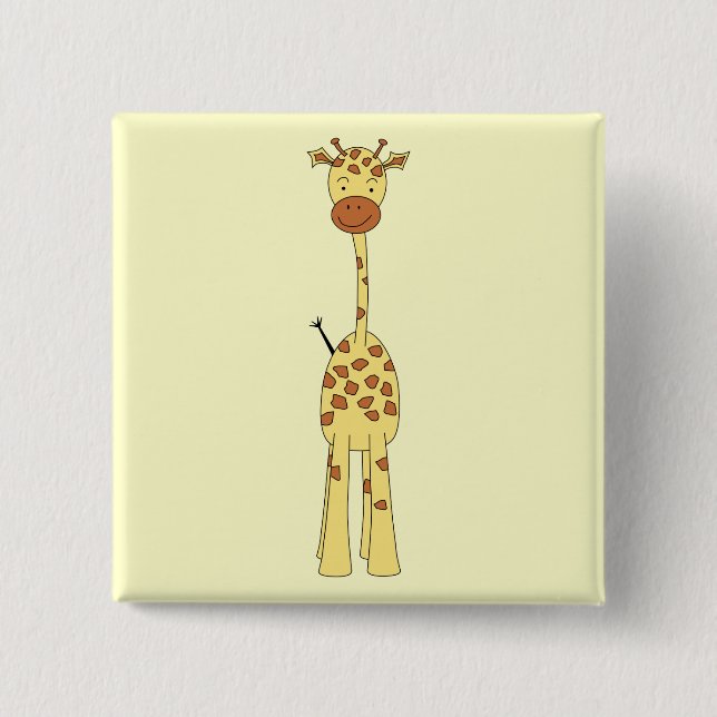 Tall Cute Giraffe. Cartoon Animal. 2 Inch Square Button (Front)