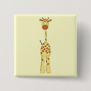 Tall Cute Giraffe. Cartoon Animal. 2 Inch Square Button
