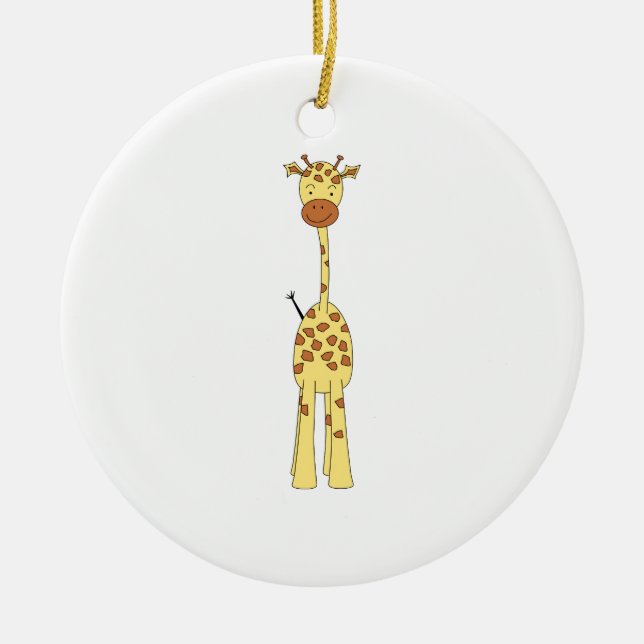 Tall Cute Giraffe. Cartoon Animal. Ceramic Ornament (Front)