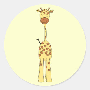 Tall Cute Giraffe. Cartoon Animal. Classic Round Sticker