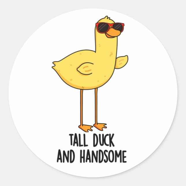 Tall Duck And Handsome Funny Animal Pun  Classic Round Sticker (Front)