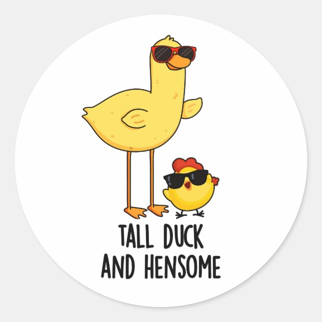 Tall Duck And Hensome Funny Animal Pun  Classic Round Sticker (Front)