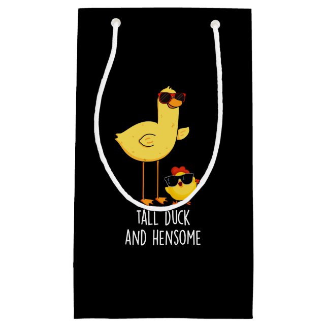 Tall Duck And Hensome Funny Animal Pun Dark BG Small Gift Bag (Front)