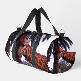 Tall Giraffe Tales Under The Palm Tree, Duffle Bag