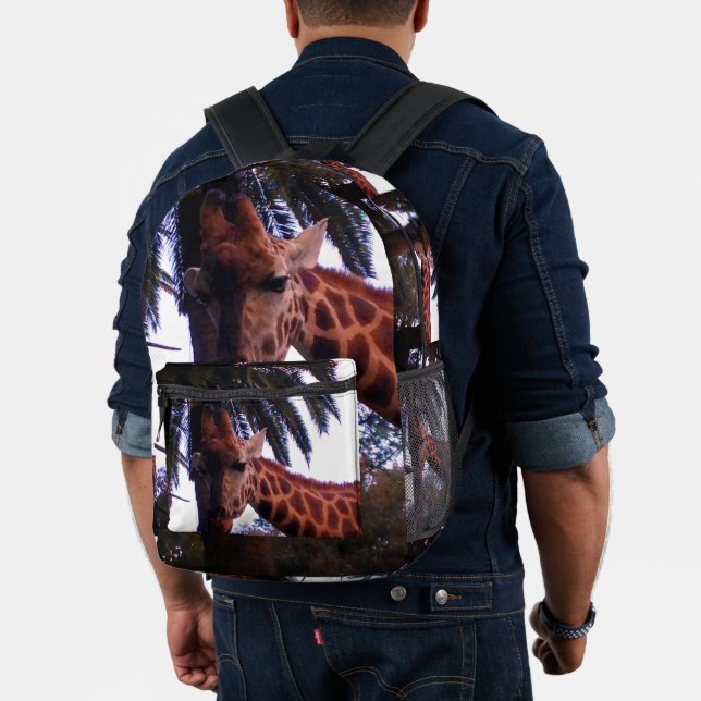 Tall Giraffe Tales Under The Palm Tree, Printed Backpack (Insitu (Model))