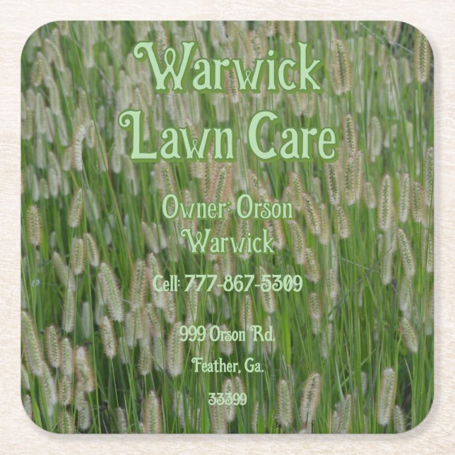 Tall Green Grasses Seeds Square Paper Coaster (Front)