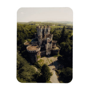 Tall Grey Stone Castle in Green Overgrown Woods Magnet