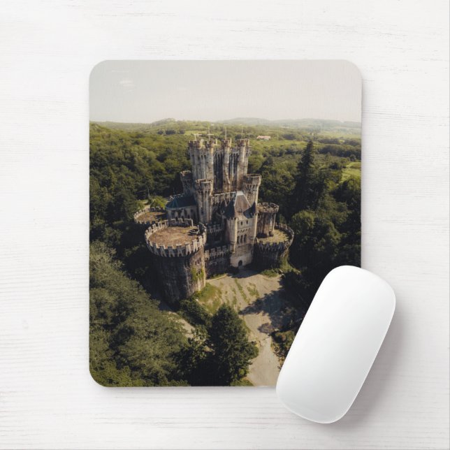 Tall Grey Stone Castle in Green Overgrown Woods Mouse Pad (With Mouse)