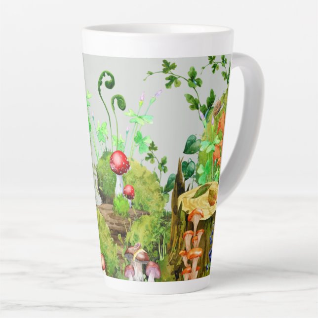 Tall Latte Mug Aquarelle Forêt Champignons Plante (Angle droit)
