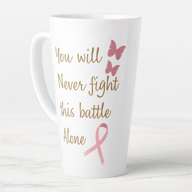 Tall Latte Mug, Cancer Inspired, Pink Ribbon Mug (Left Angle)