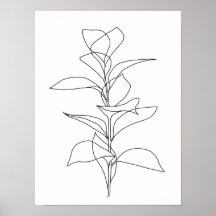 Tall Leaves Minimalist Botanical Line Art