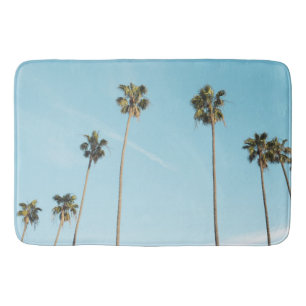 Tall Palm Trees Light Blue Sky Bath Mat