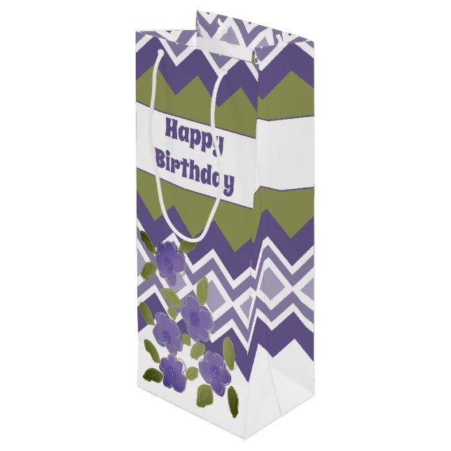 Tall Patterned Happy Birthday Bottle Gift Bag (Back Angled)