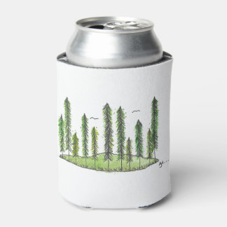 Tall Pine Tree Forest Watercolor Can Cooler