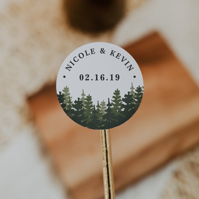 Tall Pines | Personalized Wedding Classic Round Sticker (Creator Uploaded)