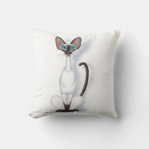 Tall & Quirky Siamese Cat Cartoon Throw Pillow