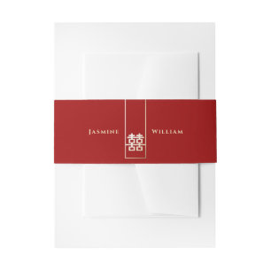 Tall Rectangle Double Happiness Chinese Wedding Invitation Belly Band