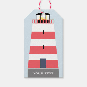 Tall Red and White Lighthouse Personalised Gift Tags