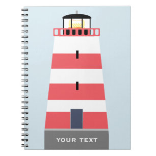 Tall Red and White Lighthouse Personalised Notebook