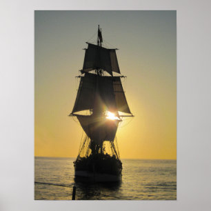 Tall Ship at Sunset Poster