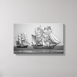 Tall ship black and white canvas print