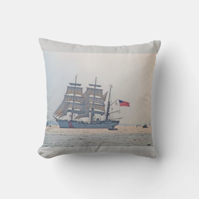 Tall Ship, Clipper ship, Sail, U.S. Coast Guard Throw Pillow (Front)