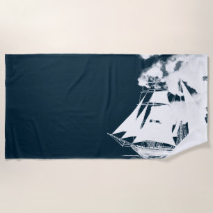 Tall Ship & Clouds Nautical Beach Towel