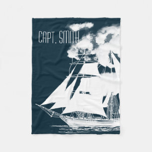 Tall Ship & Clouds Nautical Fleece Blanket