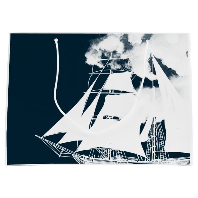 Tall Ship & Clouds Nautical Large Gift Bag (Front)