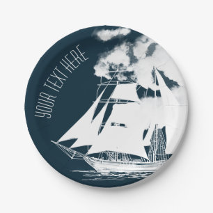 Tall Ship & Clouds Nautical Paper Plate