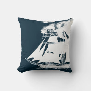 Tall Ship & Clouds Nautical Throw Pillow