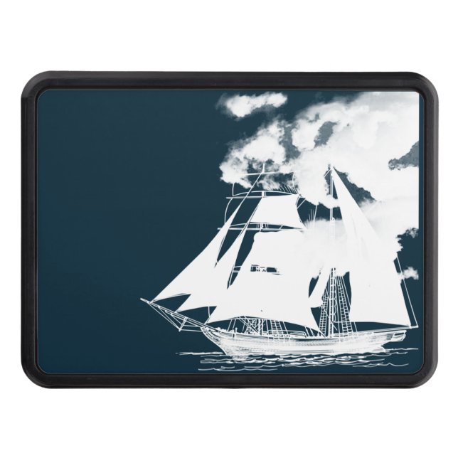 Tall Ship & Clouds Nautical Trailer Hitch Cover (Front)