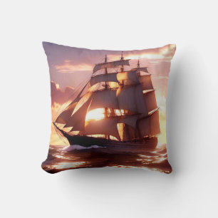 Tall ship in full sail throw pillow