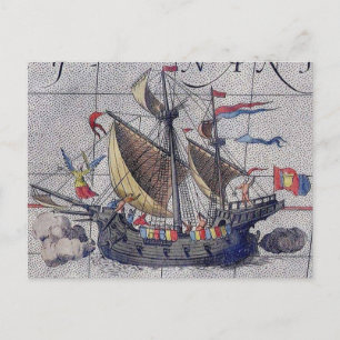 Tall Ship Map of the Pacific Ocean Postcard