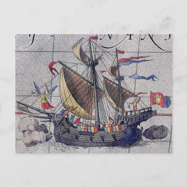 Tall Ship Map of the Pacific Ocean Postcard (Front)