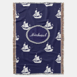 Tall Ship Nautical Personalized Throw Blanket