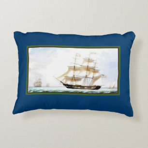 Tall Ship Navy Blue Nautical Vintage Accent Pillow