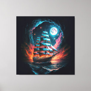 TALL SHIP SAILING IN DARK NIGHT DREAM ODYSSEY CANVAS PRINT