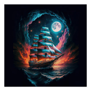 TALL SHIP SAILING IN DARK NIGHT DREAM ODYSSEY POSTER