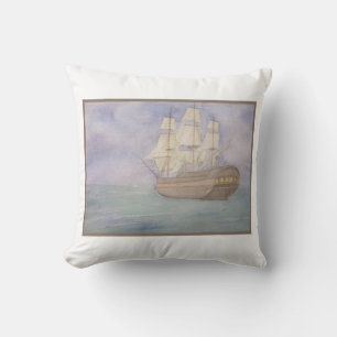 Tall Ship Watercolor Throw Pillow
