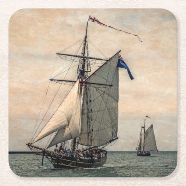 Tall Ships Festival, Digitally Altered Square Paper Coaster (Front)