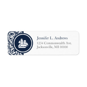 Tall Ships Navy Damask Address Labels