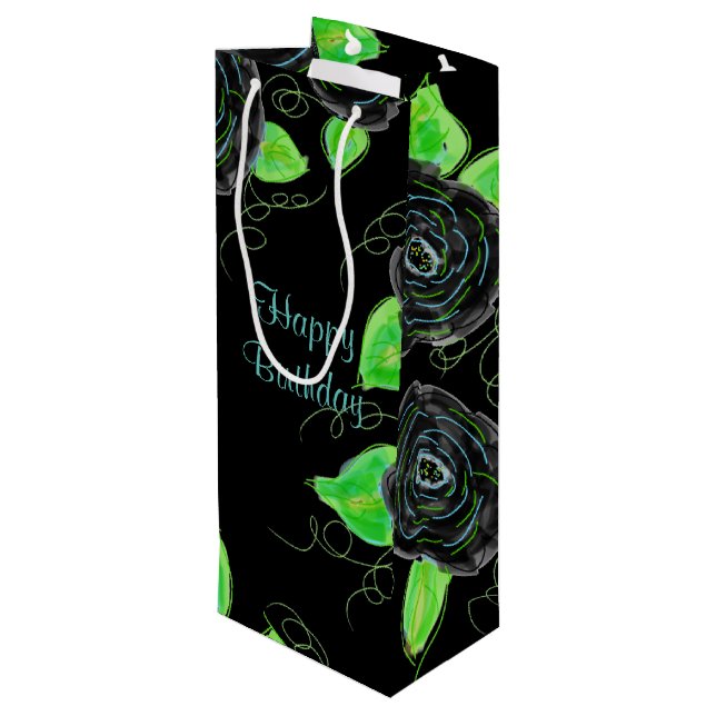 Tall Skinny Gift Bag In Black And Teal (Back Angled)