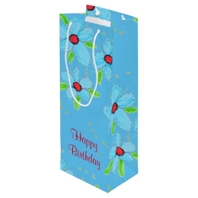 Tall Skinny Gift Bag In Blues For Wine (Back Angled)