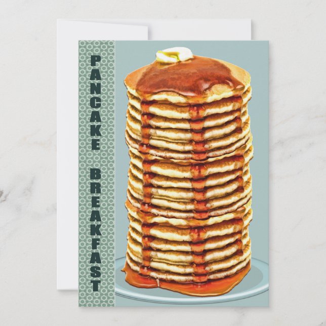 Tall Stack of Pancakes with Calico Trim Breakfast Invitation (Front)