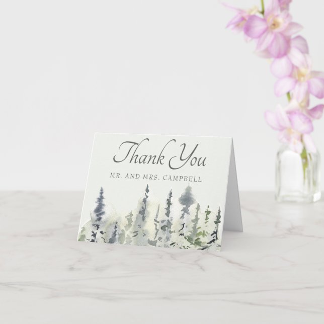 Tall Timber Watercolor Evergreen Trees Wedding Card (Orchid)