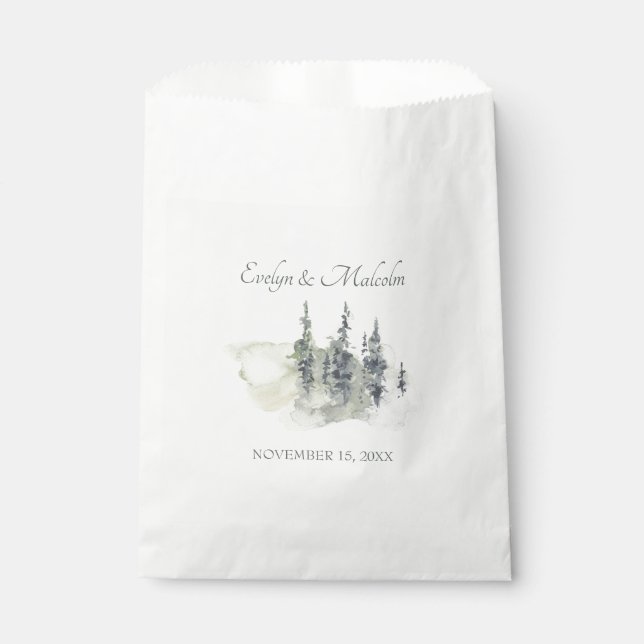 Tall Timber Watercolor Evergreen Trees Wedding Favour Bag (Front)